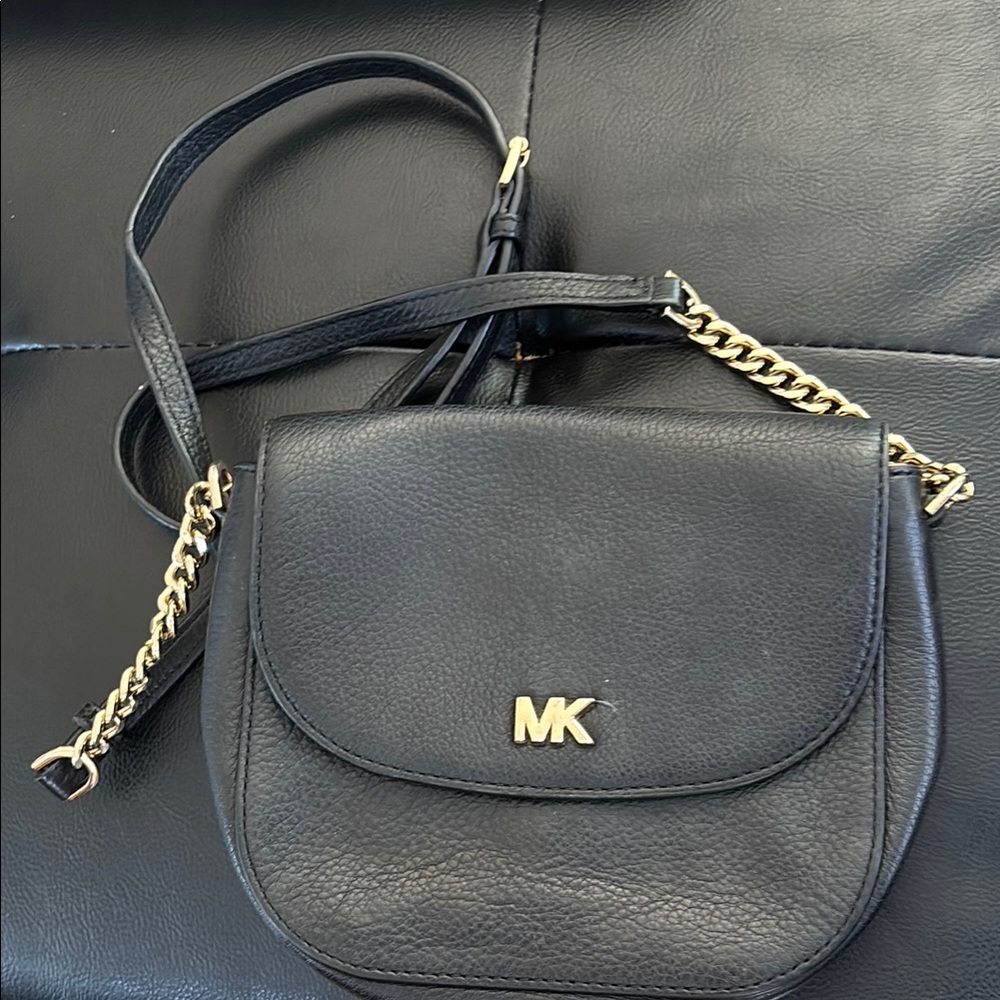 Michael Kors Black and Gold Crossbody Bag with Saddle Shape